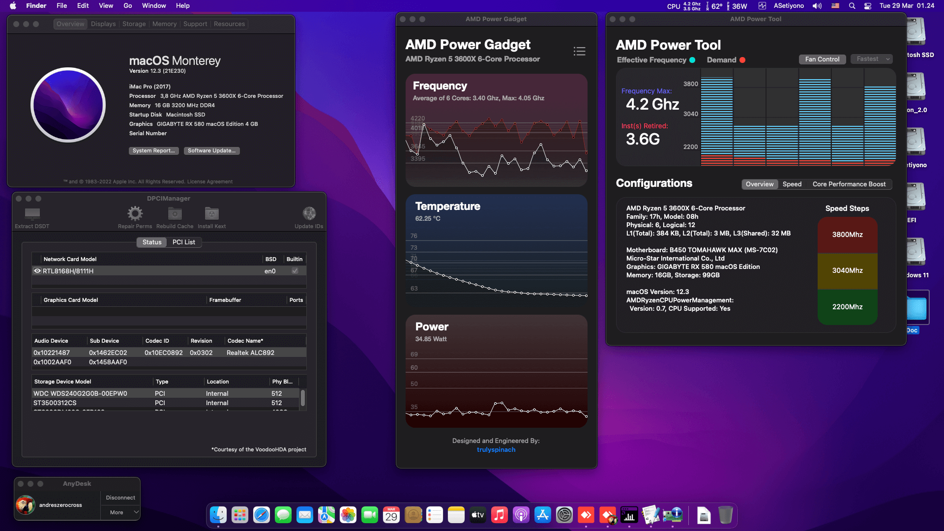 Success Hackintosh macOS Monterey 12.3 Build 21E230 in MSI B450 Tomahawk Max + Ryzen 5 3600X + Gigabyte RX 580